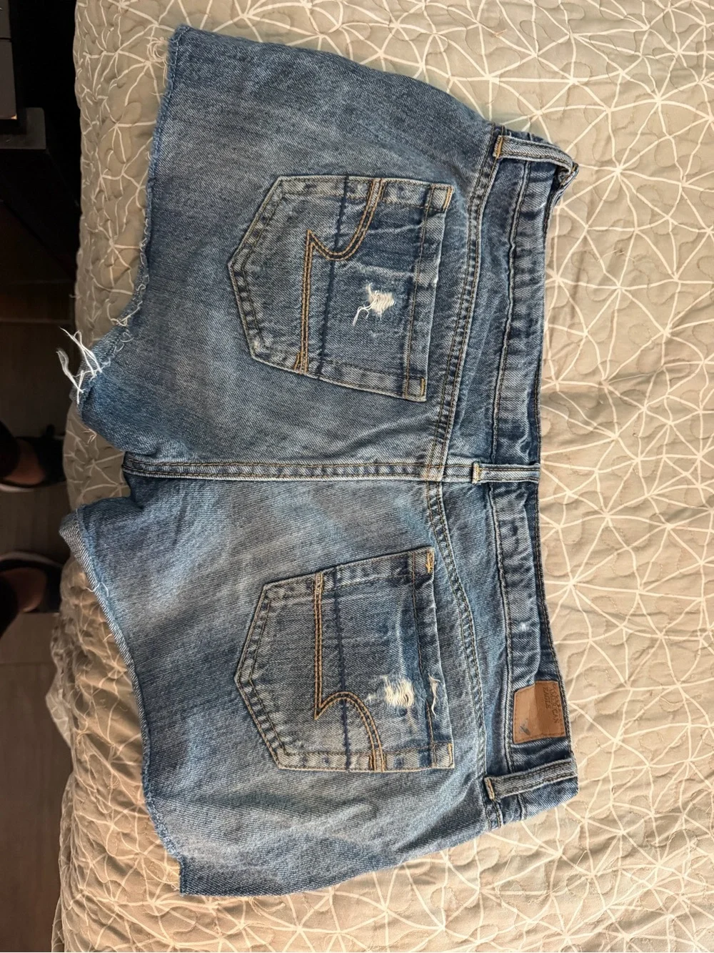 American Eagle Distressed Blue Denim Micro Shorts Size 10
